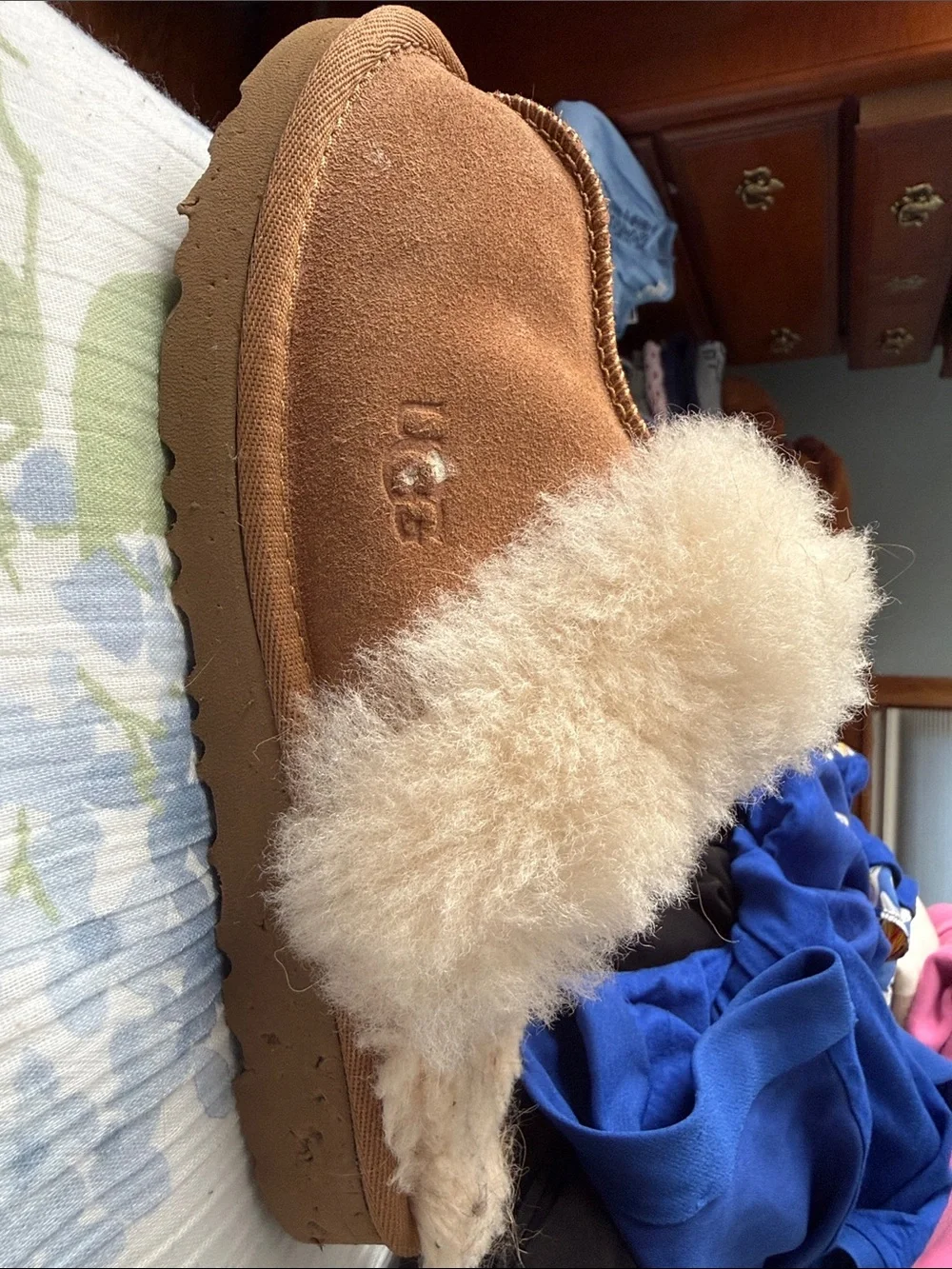 UGG Chestnut Suede Shearling Clog Slippers - Cream Lining